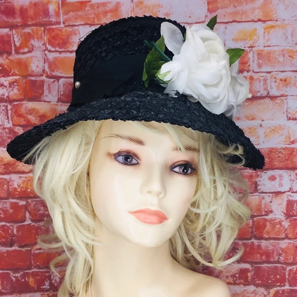 Dixie's Millinery Black Raffia SunHat and Hat Box
